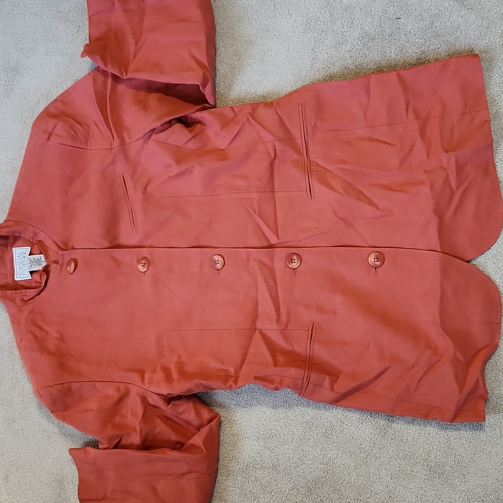 Vintage Long Linen/Rayon Lined Salmon Button Down Long Sleeve Blazer-8